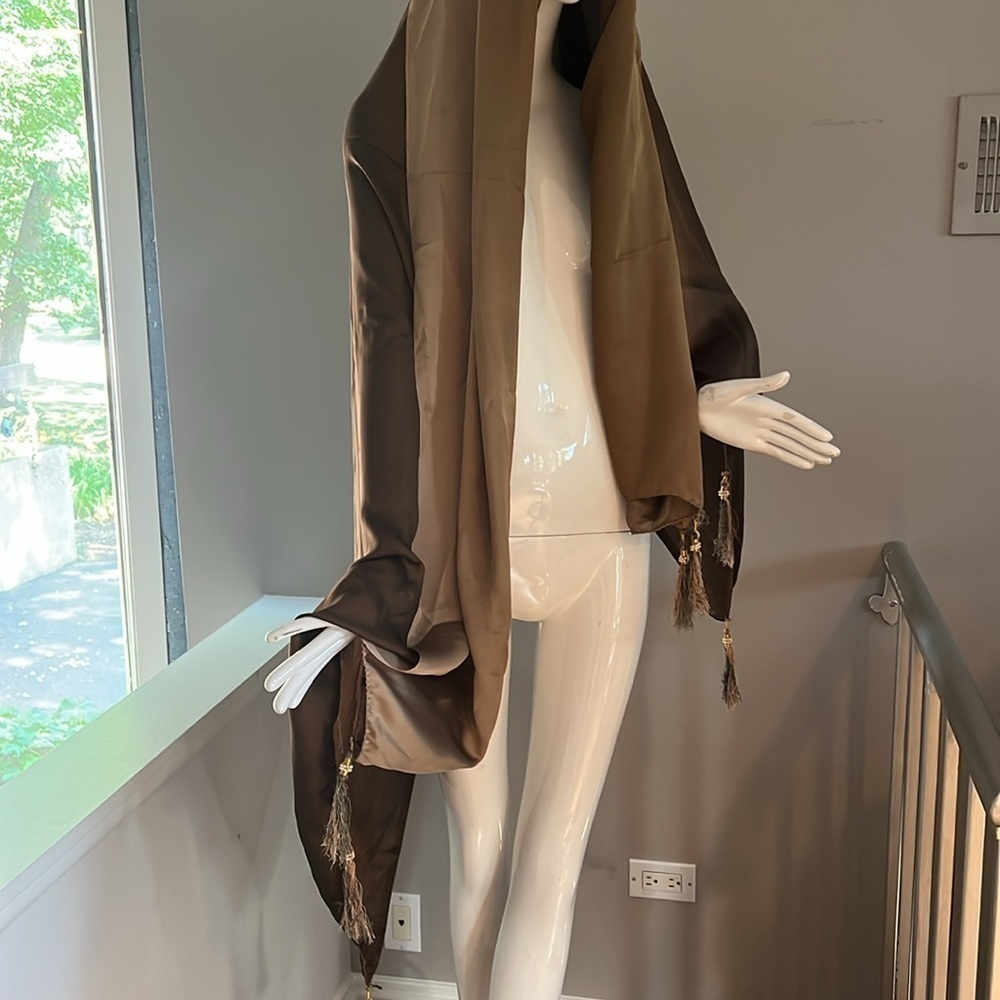 70” x 46” Extra Large Silk Milk Chocolate Brown Shawl Wrap Scarf